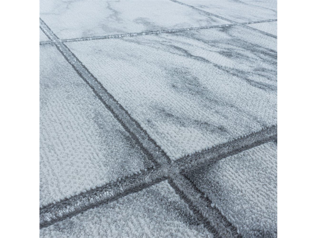 Wohnzimmerteppich Kurzflor Teppich Vierecke Design Marmoriert Silber