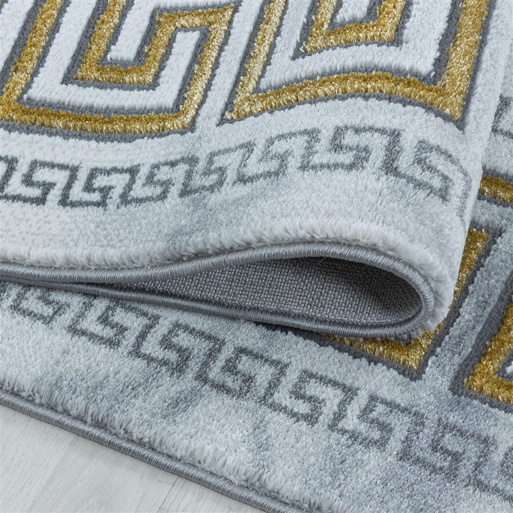 Wohnzimmerteppich Kurzflor Teppich Marmor Design Bordüre Antik Gold