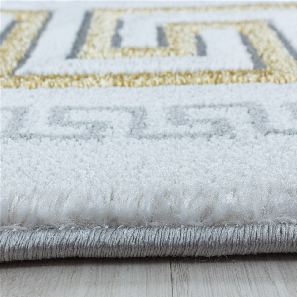 Wohnzimmerteppich Kurzflor Teppich Marmor Design Bordüre Antik Gold