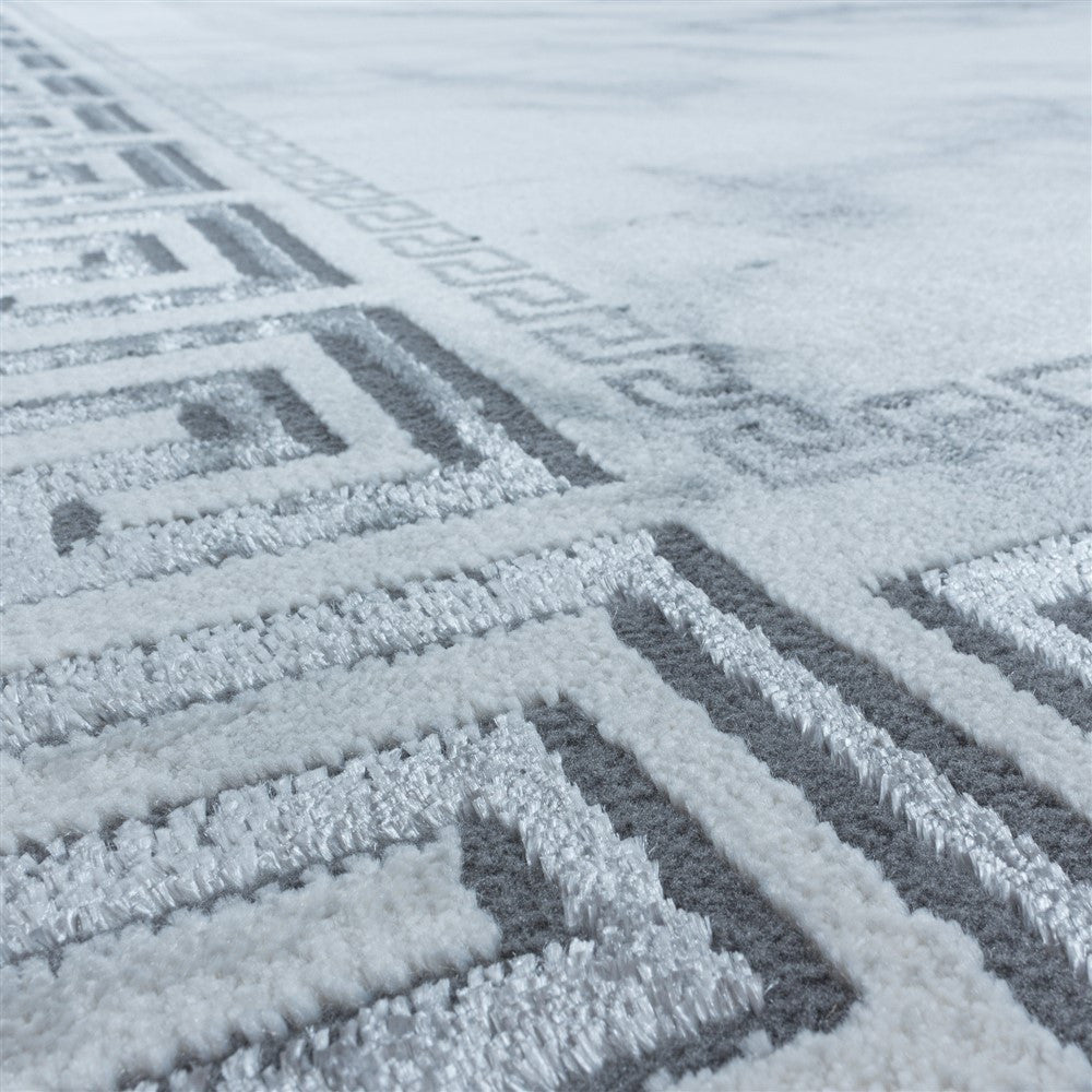 Wohnzimmerteppich Kurzflor Teppich Marmor Design Bordüre Antik Silber