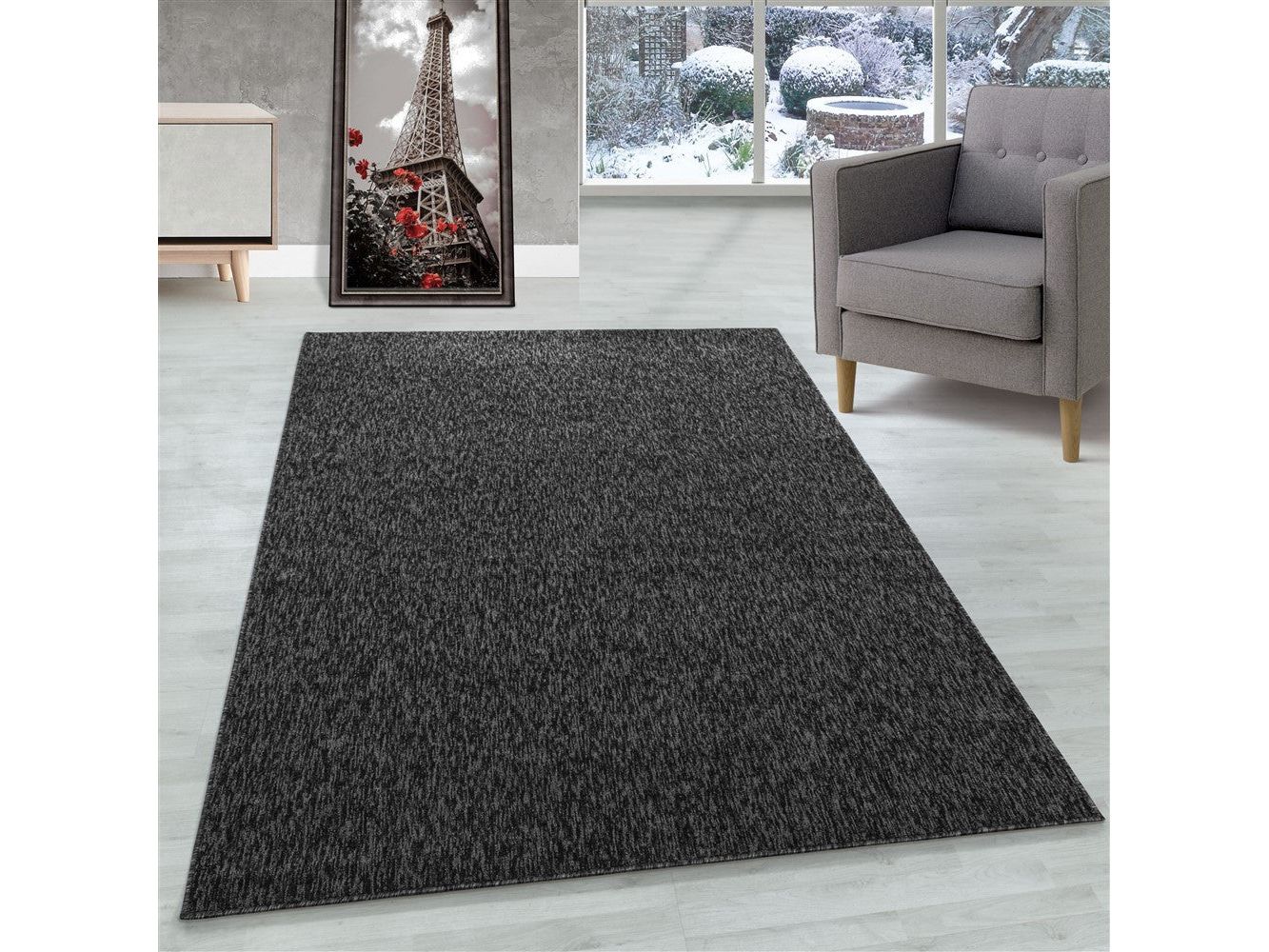 Teppich Kurzflor 4mm Florhöhe meliert glänzend Wohnzimmer Heimbüro Anthrazit