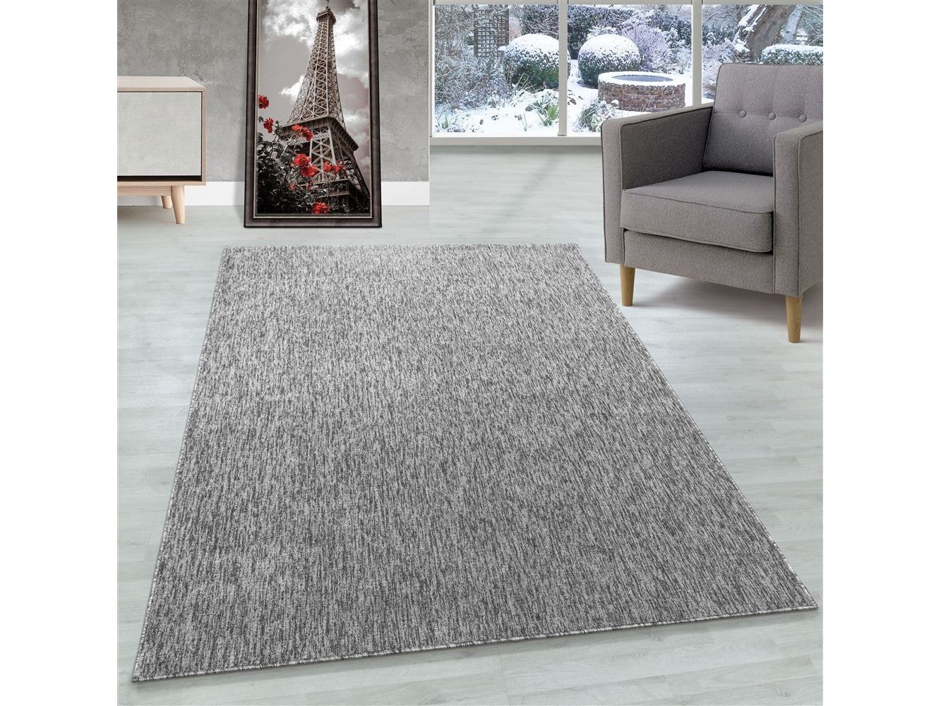 Teppich Kurzflor 4mm Florhöhe meliert glänzend Wohnzimmer Heimbüro Hellgrau