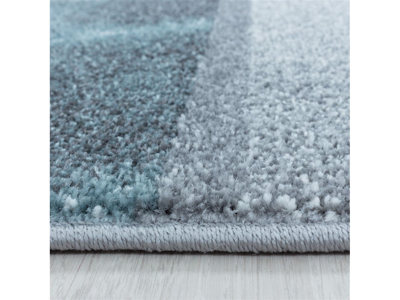 Wohnzimmerteppich Kurzflor Teppich Blau Grau Quadrat Muster Marmoriert Weich