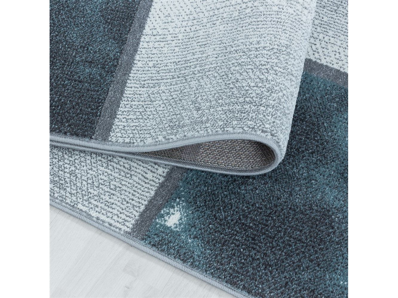 Wohnzimmerteppich Kurzflor Teppich Blau Grau Quadrat Muster Marmoriert Weich