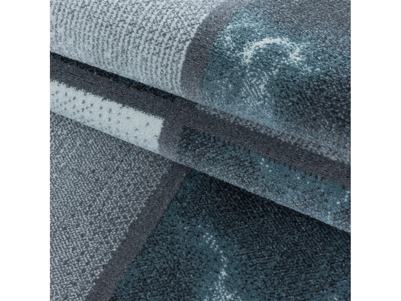 Wohnzimmerteppich Kurzflor Teppich Blau Grau Quadrat Muster Marmoriert Weich