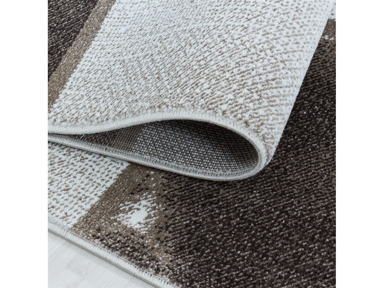 Wohnzimmerteppich Kurzflor Teppich Braun Grau Quadrat Muster Marmoriert Weich