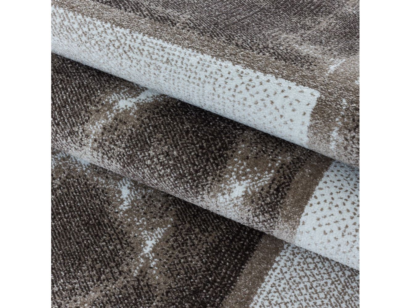 Wohnzimmerteppich Kurzflor Teppich Braun Grau Quadrat Muster Marmoriert Weich