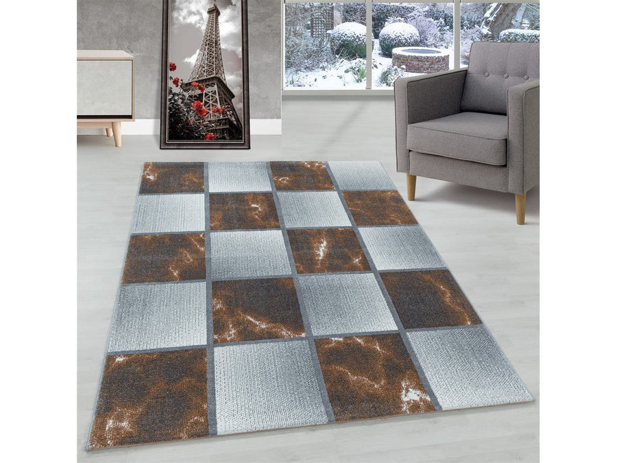Wohnzimmerteppich Kurzflor Teppich Farbe Terra Quadrat Muster Marmoriert Weich