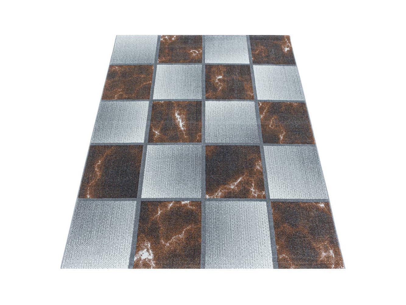 Wohnzimmerteppich Kurzflor Teppich Farbe Terra Quadrat Muster Marmoriert Weich