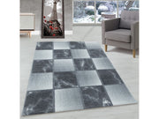 Wohnzimmerteppich Kurzflor Teppich Grau Hellgrau Quadrat Muster Marmoriert Weich