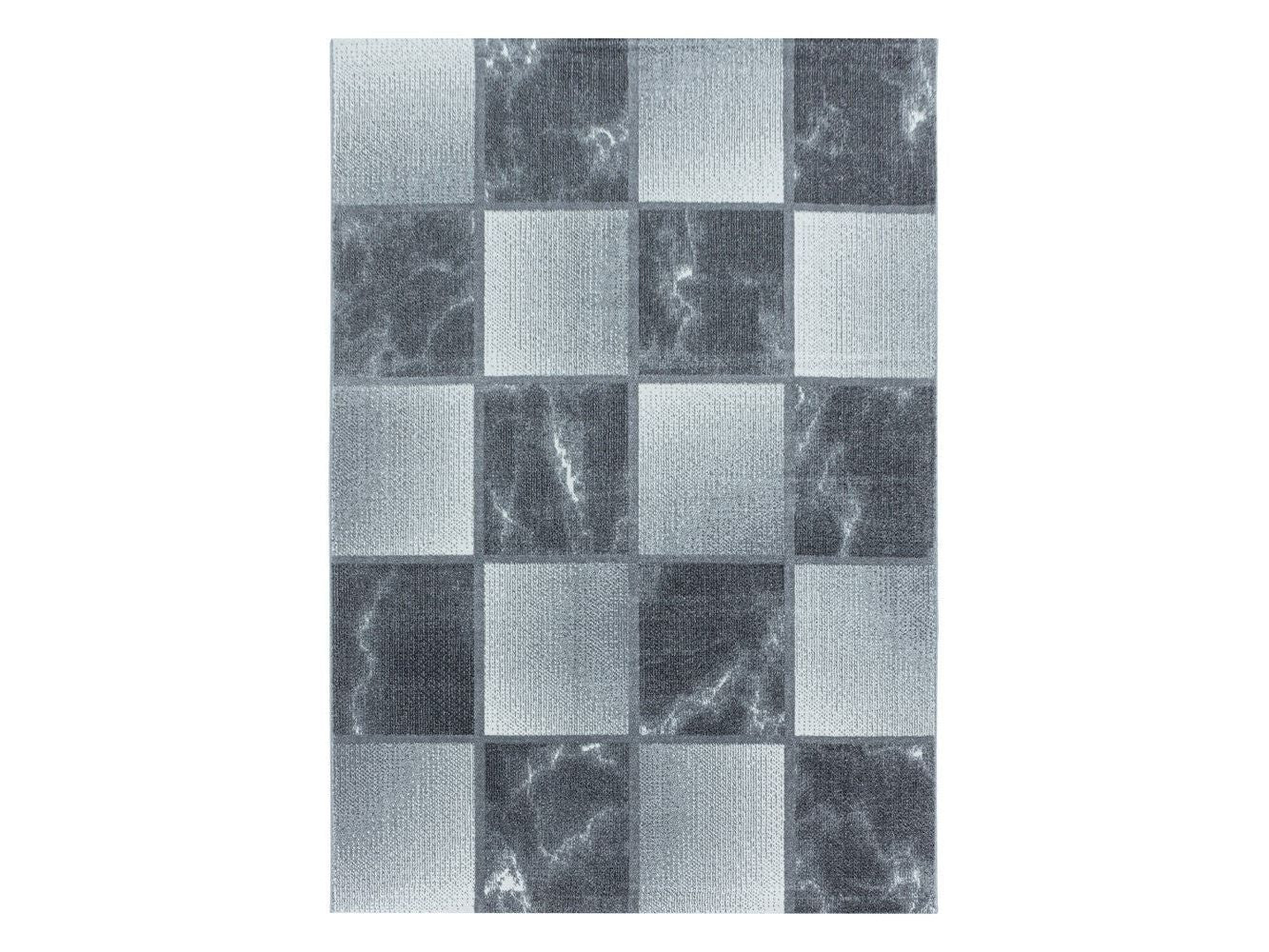 Wohnzimmerteppich Kurzflor Teppich Grau Hellgrau Quadrat Muster Marmoriert Weich