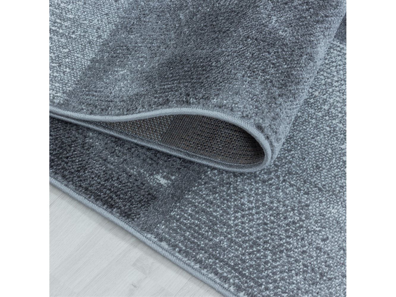 Wohnzimmerteppich Kurzflor Teppich Grau Hellgrau Quadrat Muster Marmoriert Weich