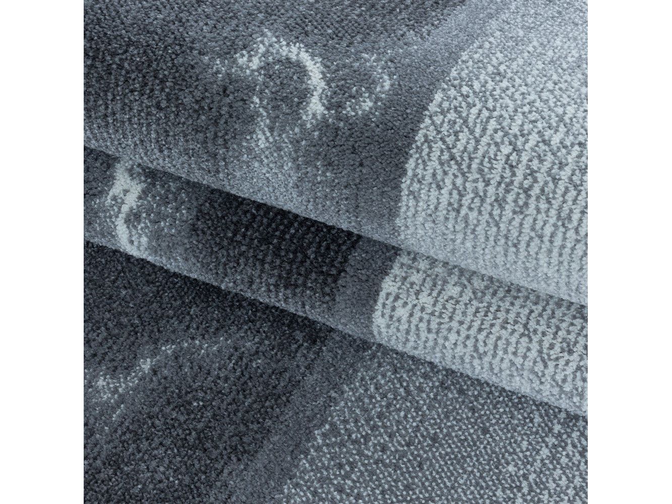Wohnzimmerteppich Kurzflor Teppich Grau Hellgrau Quadrat Muster Marmoriert Weich