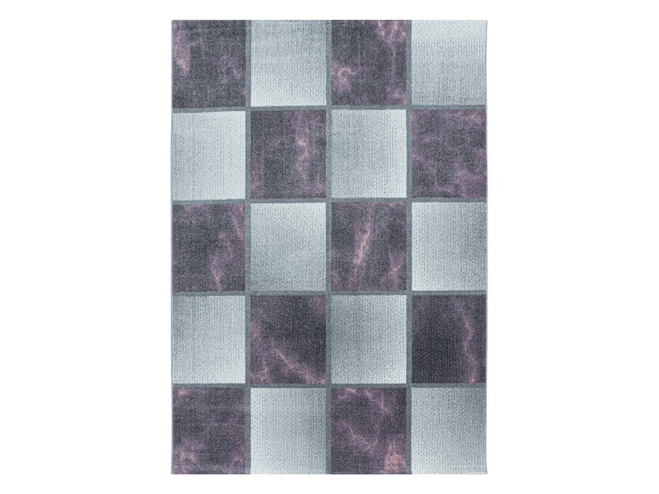 Wohnzimmerteppich Kurzflor Teppich Lila Grau Quadrat Muster Marmoriert Weich