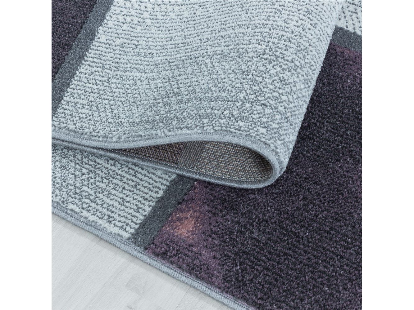 Wohnzimmerteppich Kurzflor Teppich Lila Grau Quadrat Muster Marmoriert Weich