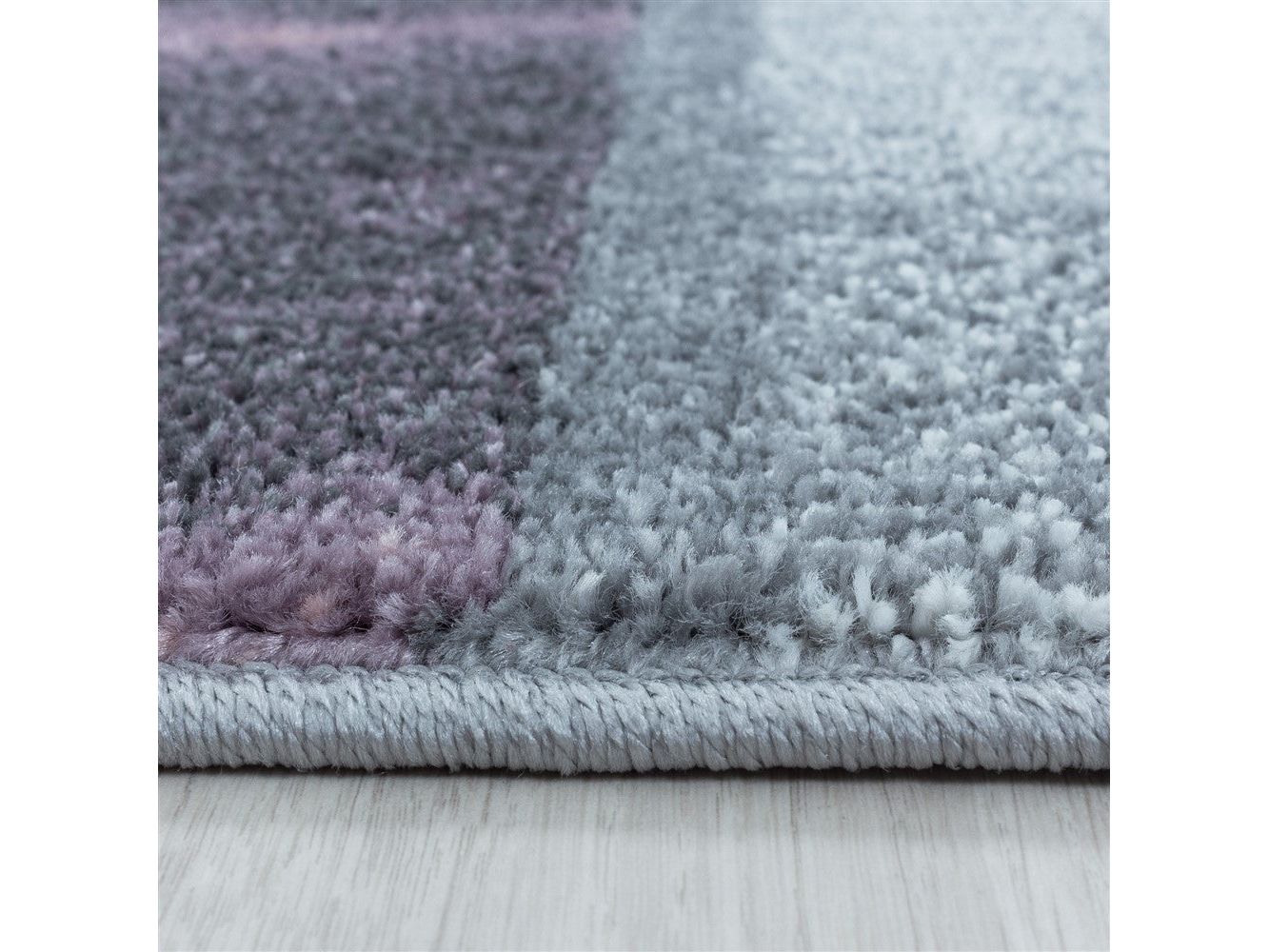 Wohnzimmerteppich Kurzflor Teppich Lila Grau Quadrat Muster Marmoriert Weich