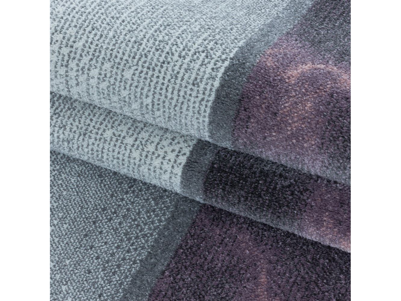 Wohnzimmerteppich Kurzflor Teppich Lila Grau Quadrat Muster Marmoriert Weich