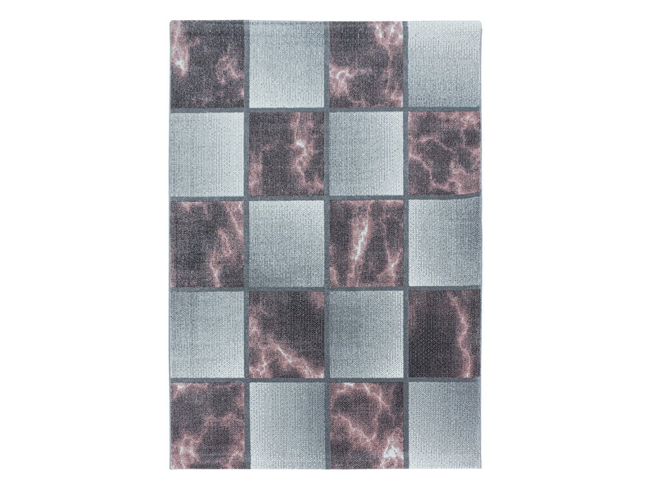 Wohnzimmerteppich Kurzflor Teppich Rosa Grau Quadrat Muster Marmoriert Weich