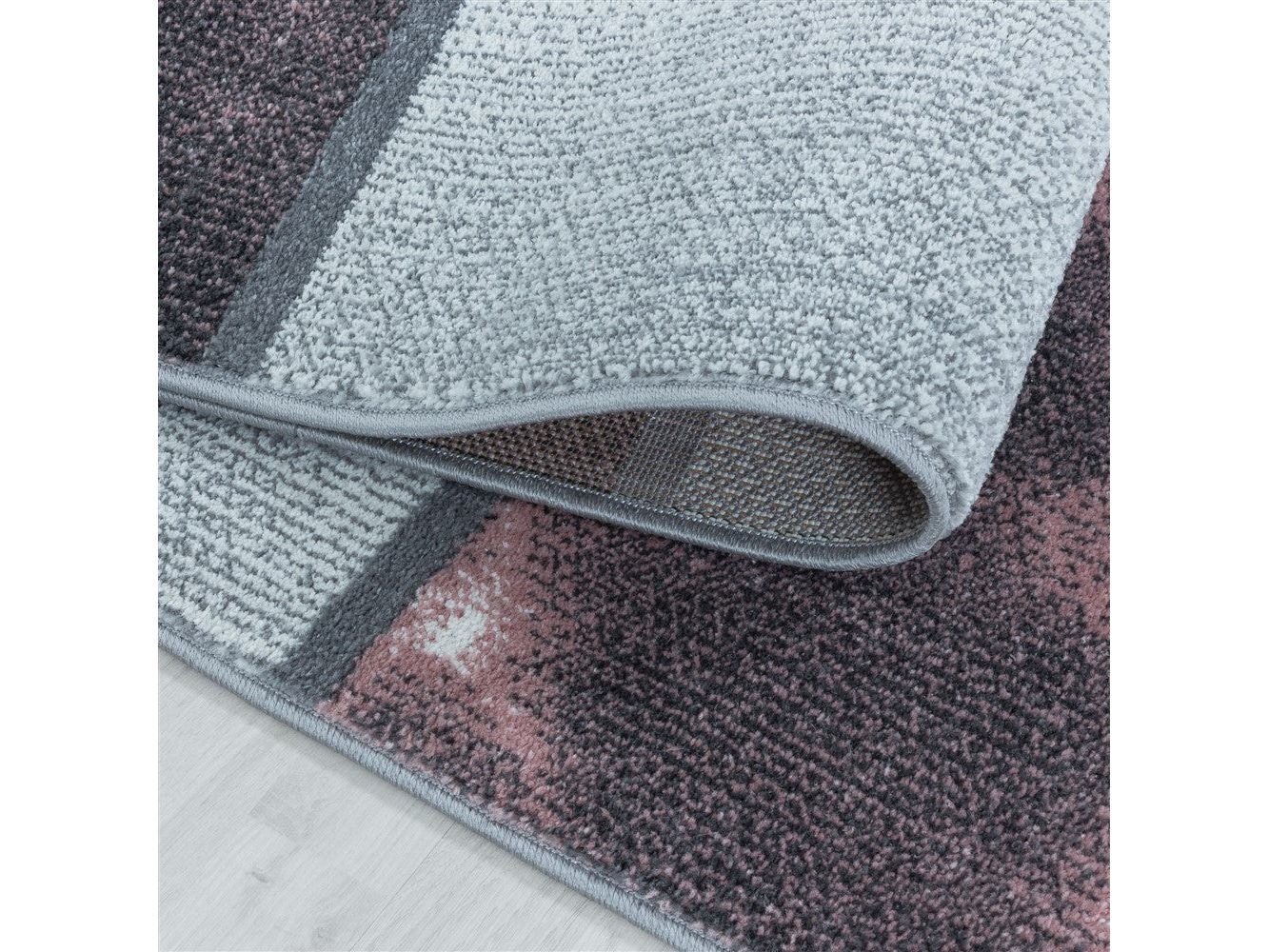 Wohnzimmerteppich Kurzflor Teppich Rosa Grau Quadrat Muster Marmoriert Weich