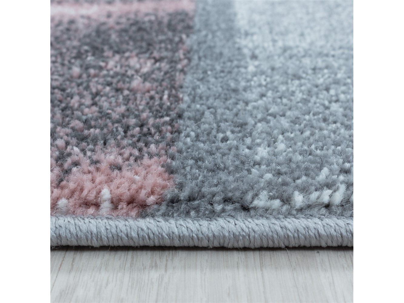 Wohnzimmerteppich Kurzflor Teppich Rosa Grau Quadrat Muster Marmoriert Weich