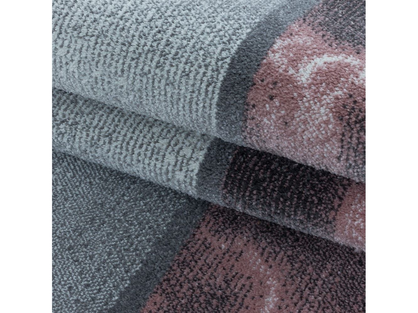 Wohnzimmerteppich Kurzflor Teppich Rosa Grau Quadrat Muster Marmoriert Weich