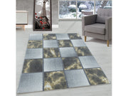 Wohnzimmerteppich Kurzflor Teppich Gelb Grau Quadrat Muster Marmoriert Weich