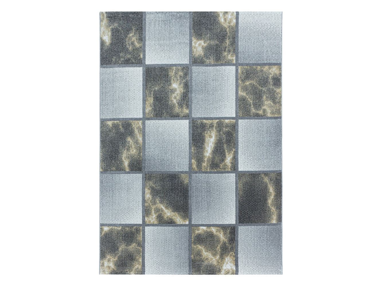Wohnzimmerteppich Kurzflor Teppich Gelb Grau Quadrat Muster Marmoriert Weich