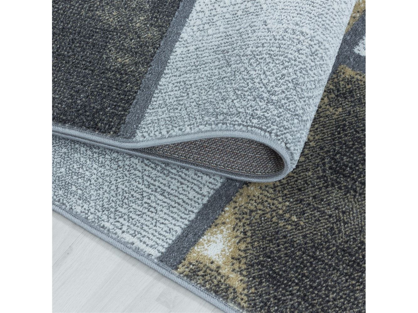 Wohnzimmerteppich Kurzflor Teppich Gelb Grau Quadrat Muster Marmoriert Weich