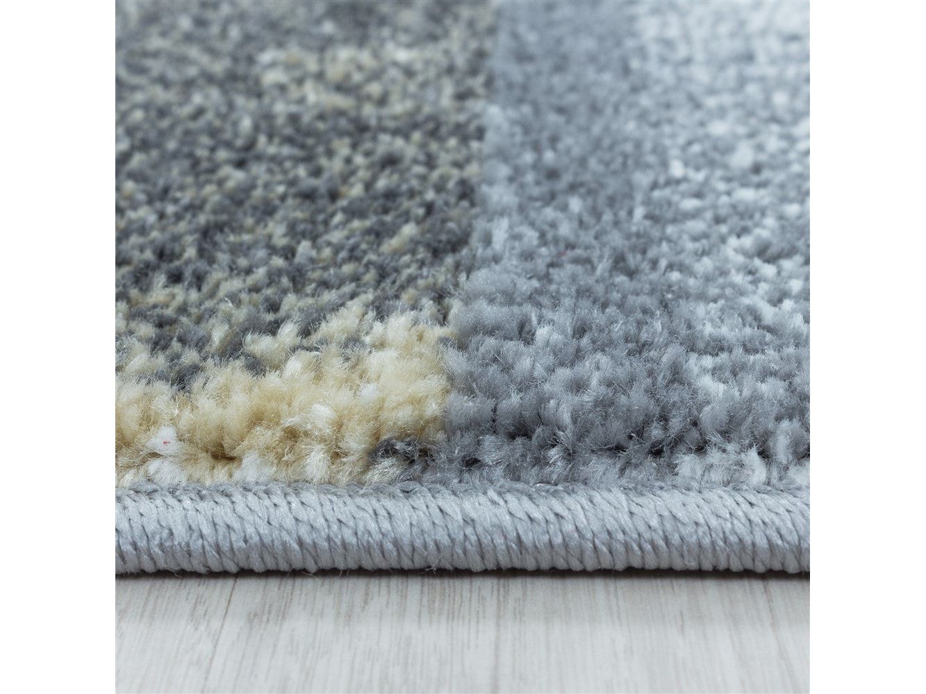 Wohnzimmerteppich Kurzflor Teppich Gelb Grau Quadrat Muster Marmoriert Weich