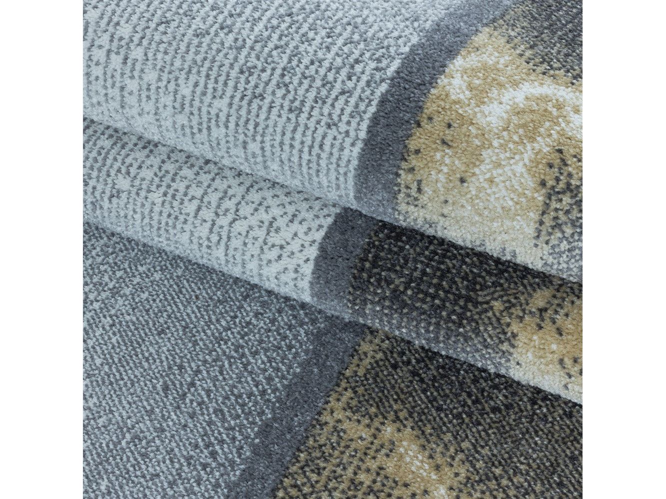 Wohnzimmerteppich Kurzflor Teppich Gelb Grau Quadrat Muster Marmoriert Weich