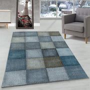 Kurzflor Teppich Modernes Quadrat Pixel Muster Weich Teppich Blau