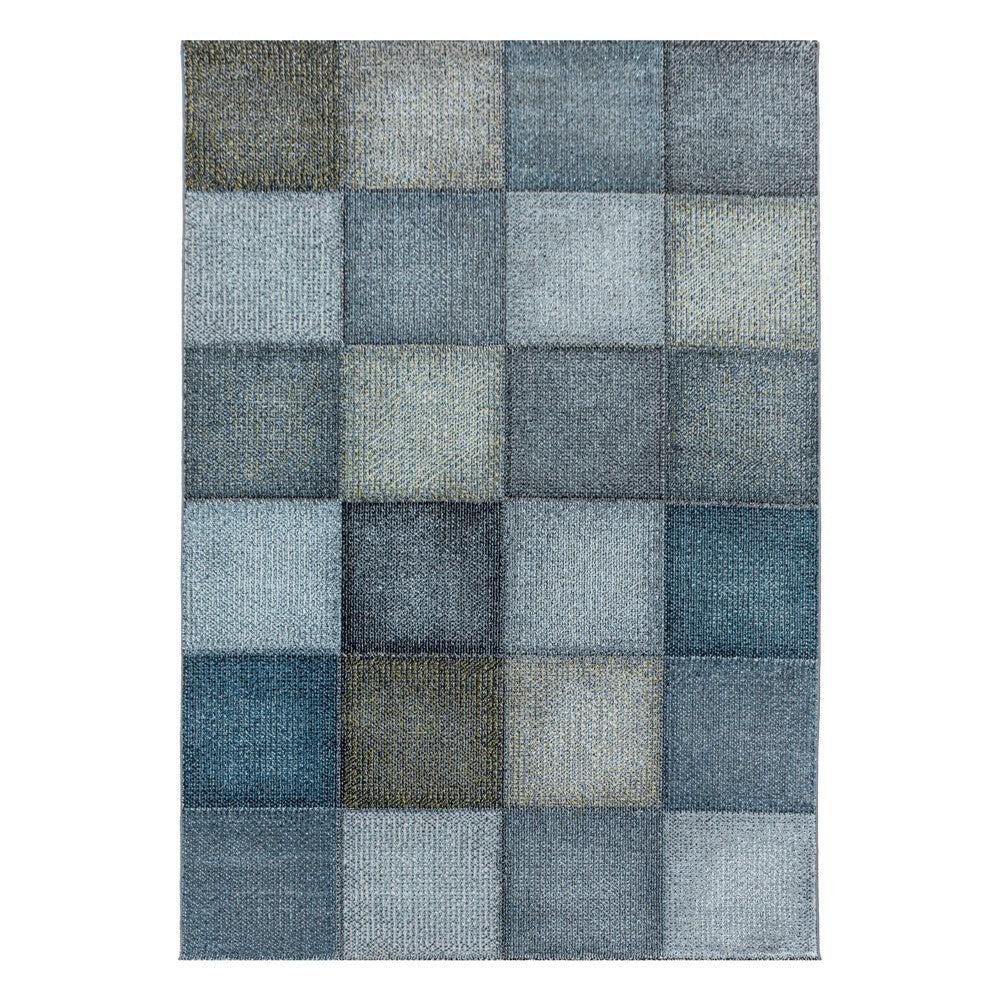 Kurzflor Teppich Modernes Quadrat Pixel Muster Weich Teppich Blau