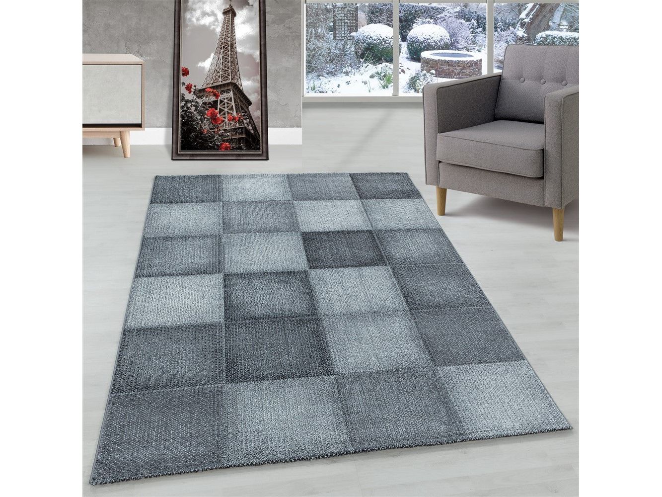 سجادة قصيرة الوبر بنمط مربع حديث من البيكسل، سجادة ناعمة رمادية