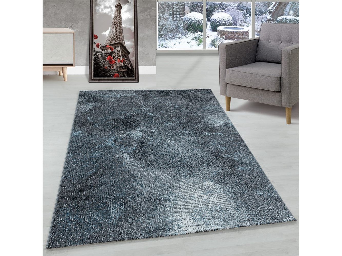 Wohnzimmerteppich Kurzflor Teppich Wolken Muster Marmoriert Weich Blau