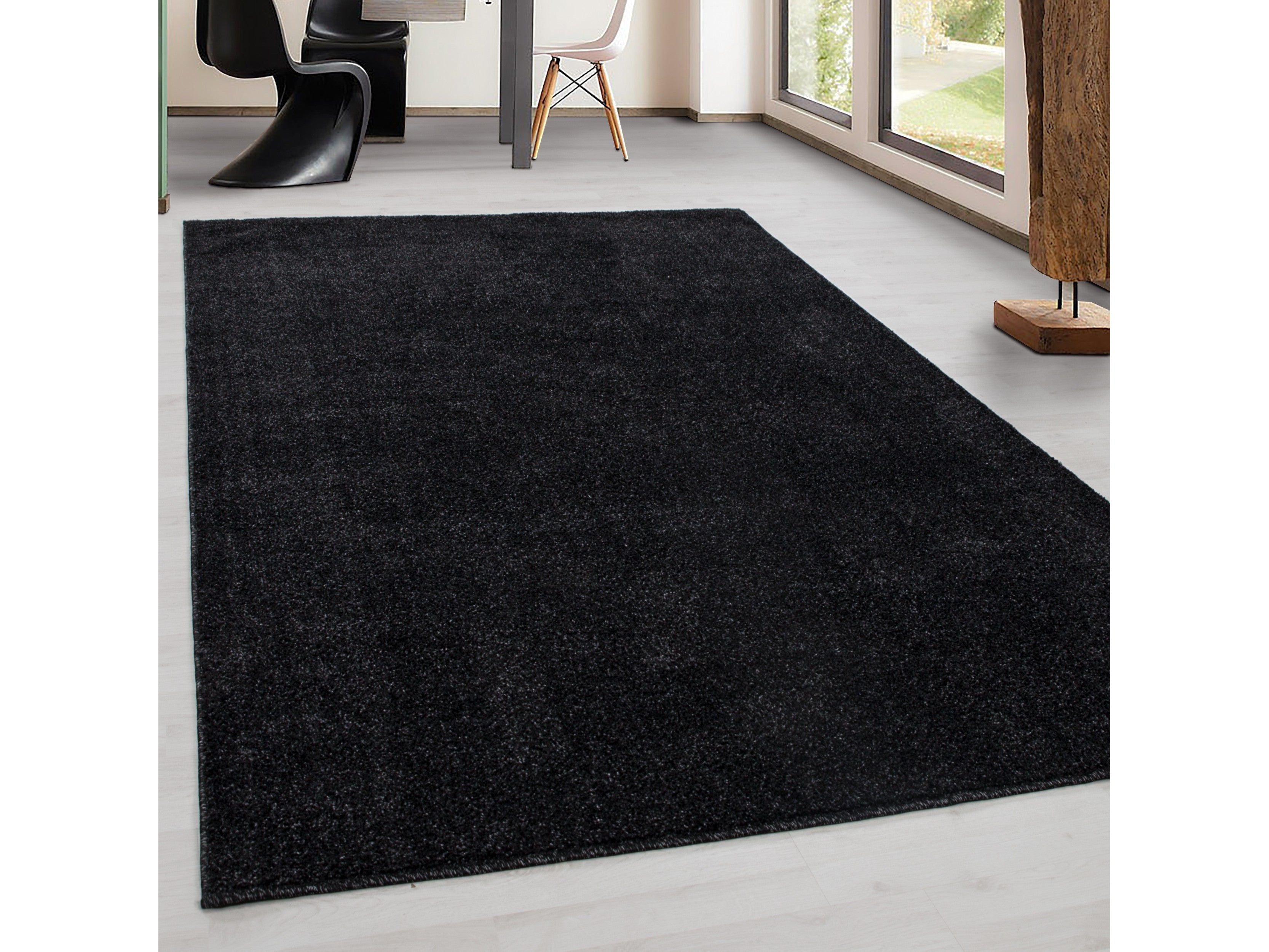 Teppich Kurzflor Modern Wohnzimmer Einfarbig Meliert Uni günstig ANTHRAZIT