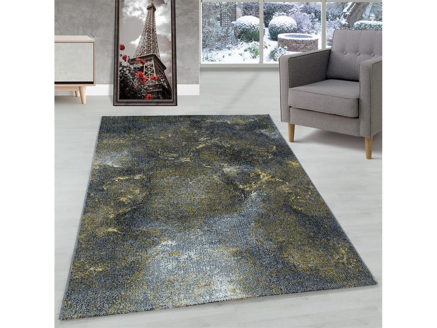 Wohnzimmerteppich Kurzflor Teppich Wolken Muster Marmoriert Weich Gelb