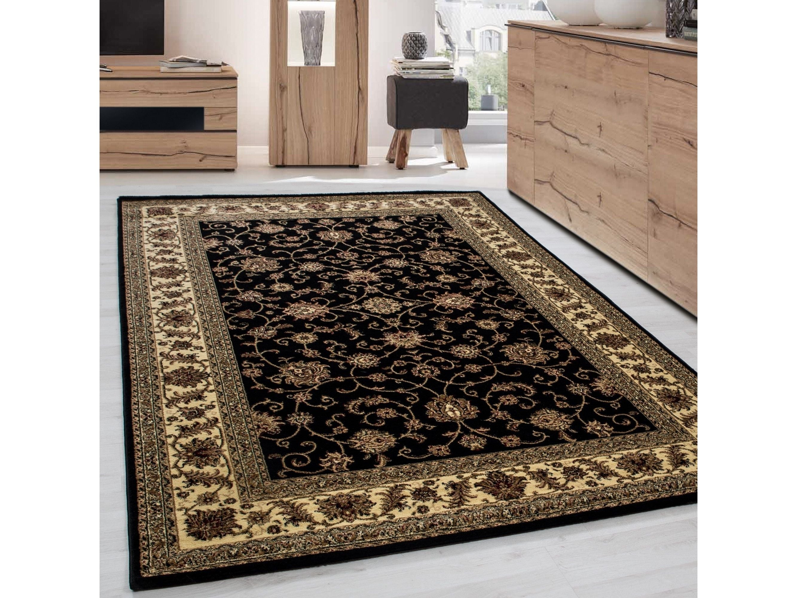 Orientteppich Klassischer Orientalisch Traditional Webteppich Schwarz Beige