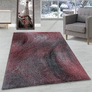 Wohnzimmerteppich Kurzflor Teppich Muster Verwischt Marmoriert Weich Rot