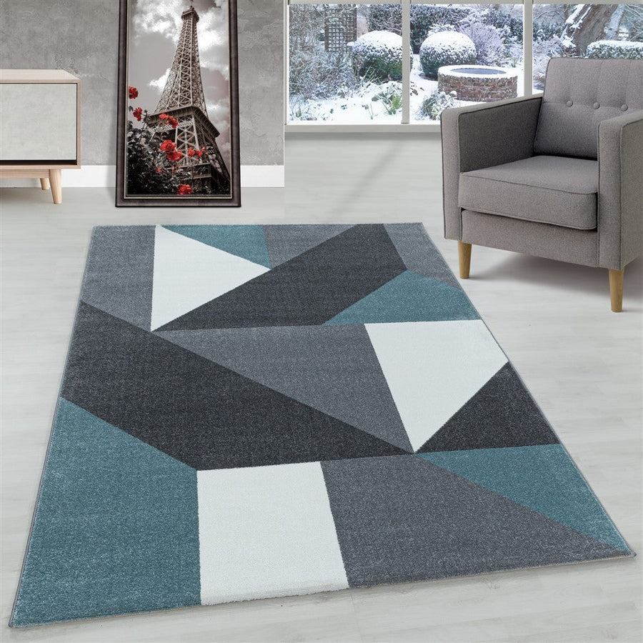 Oturma odası halısı, kısa tüylü halı, geometrik desen, modern, yumuşak mavi