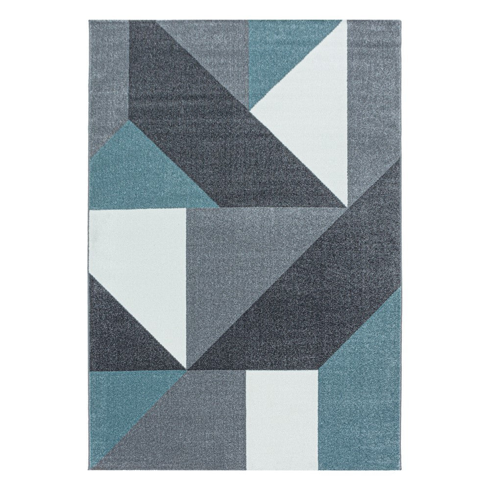 Wohnzimmerteppich Kurzflor Teppich Muster Geometrisch Modern Weich Blau