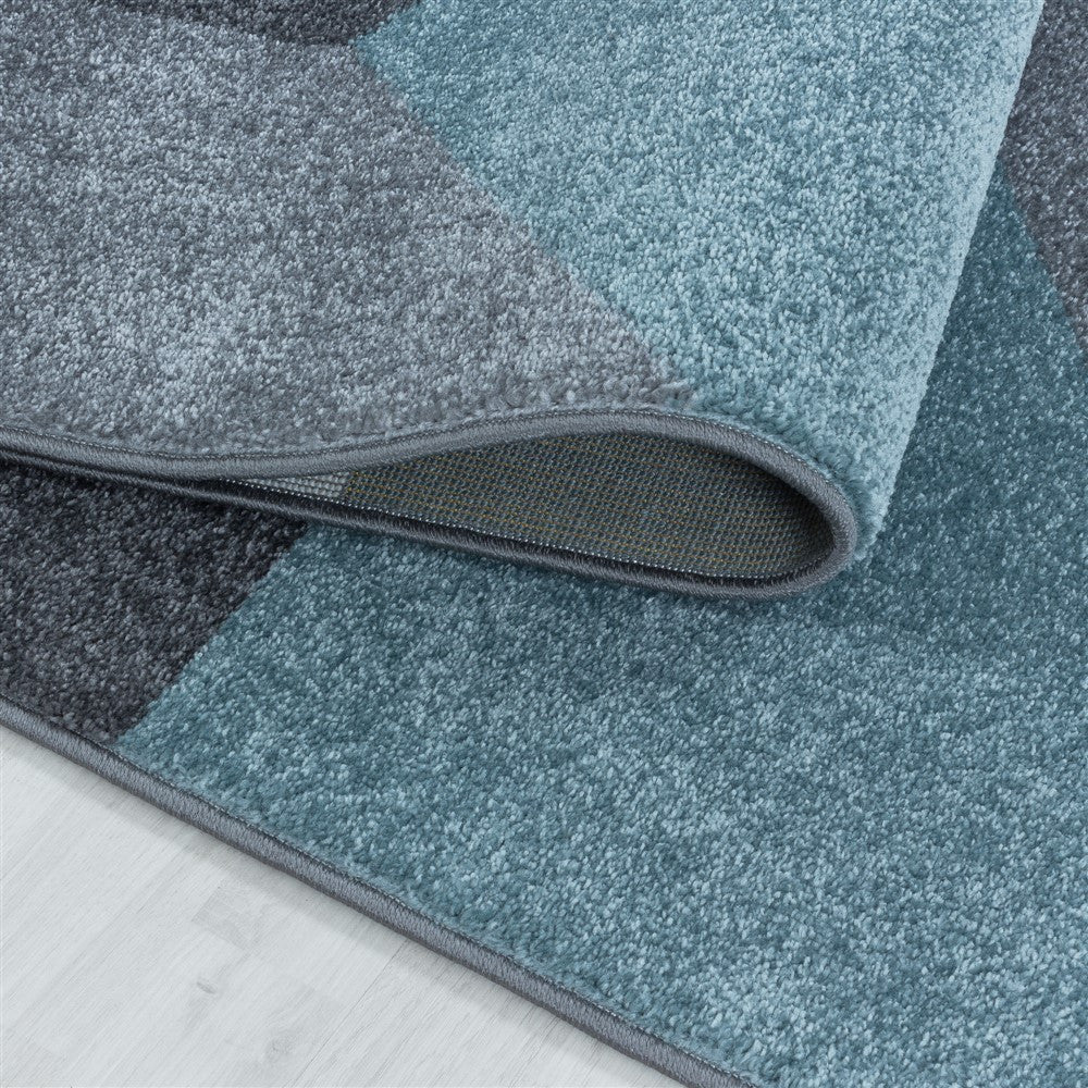 Wohnzimmerteppich Kurzflor Teppich Muster Geometrisch Modern Weich Blau