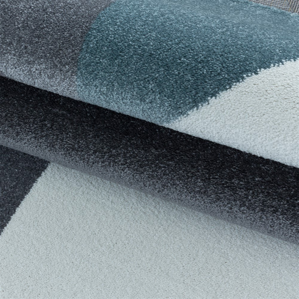 Wohnzimmerteppich Kurzflor Teppich Muster Geometrisch Modern Weich Blau
