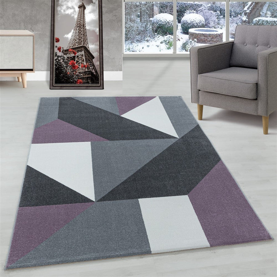 Oturma odası halısı, kısa tüylü halı, geometrik desen, modern, yumuşak mor
