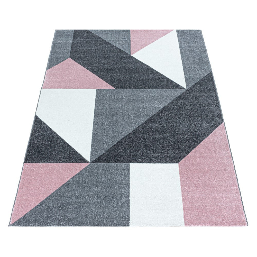 Wohnzimmerteppich Kurzflor Teppich Muster Geometrisch Modern Weich Pink
