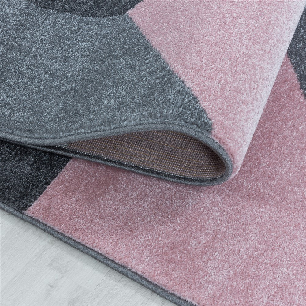Wohnzimmerteppich Kurzflor Teppich Muster Geometrisch Modern Weich Pink