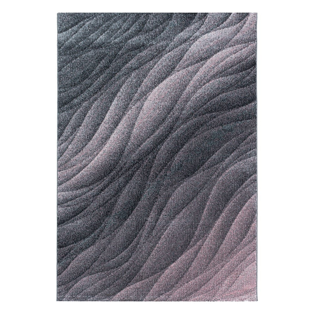 Wohnzimmerteppich Kurzflor Teppich Muster Design Wellen Linien Weich Rosa