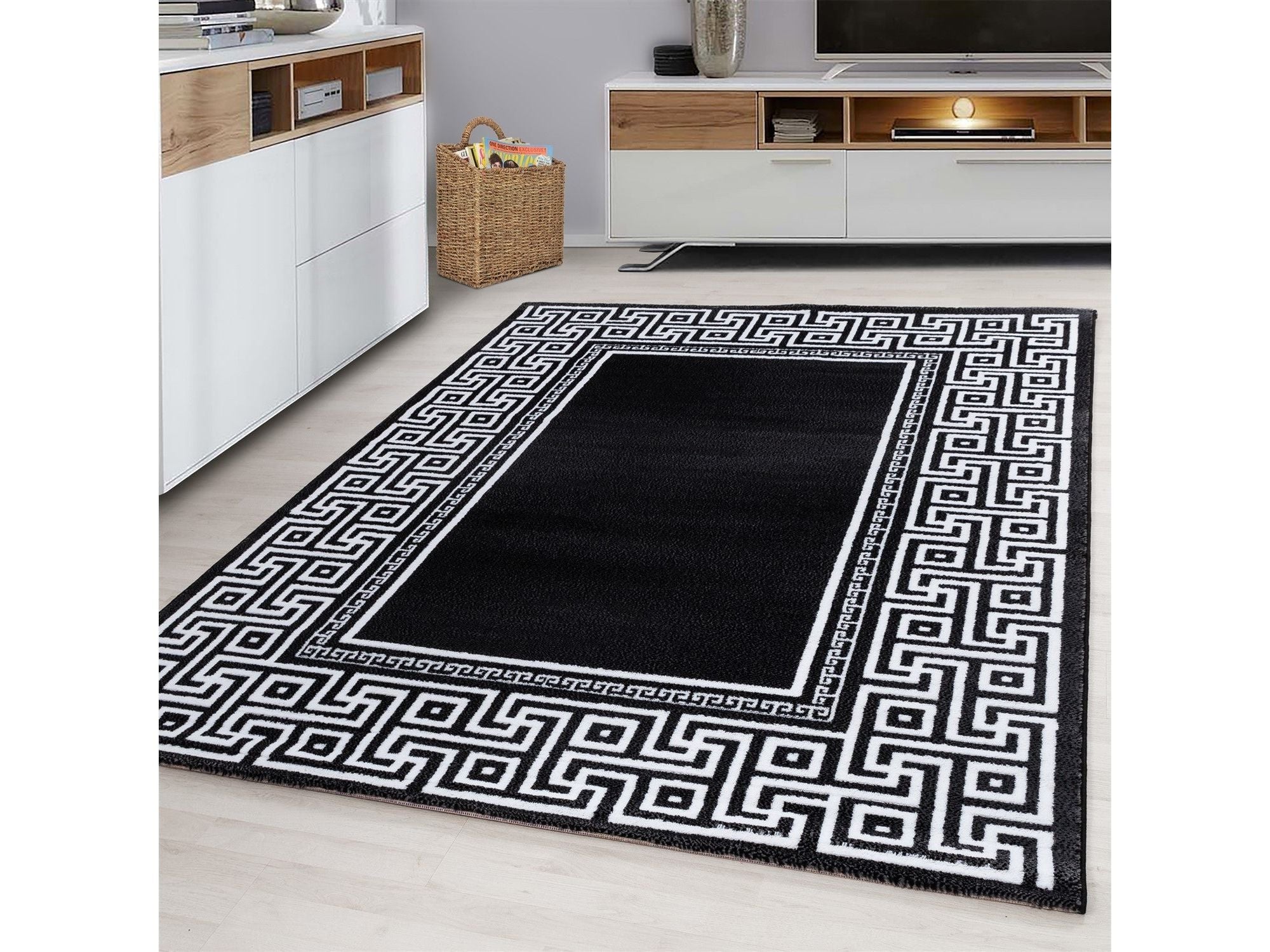 Teppich Modern Designer Geometrisch bordüre versace Optik Schwarz Weiß