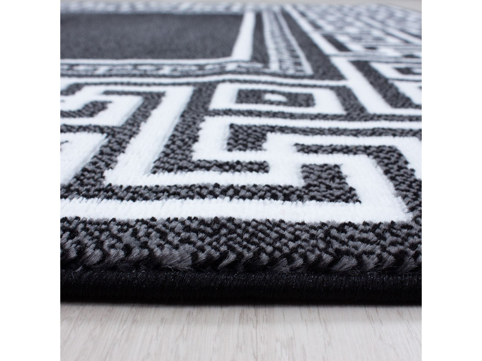 Teppich Modern Designer Geometrisch bordüre versace Optik Schwarz Weiß