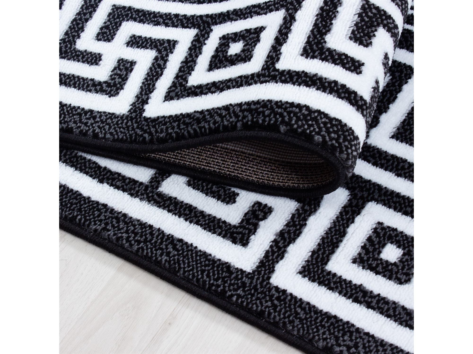 Teppich Modern Designer Geometrisch bordüre versace Optik Schwarz Weiß