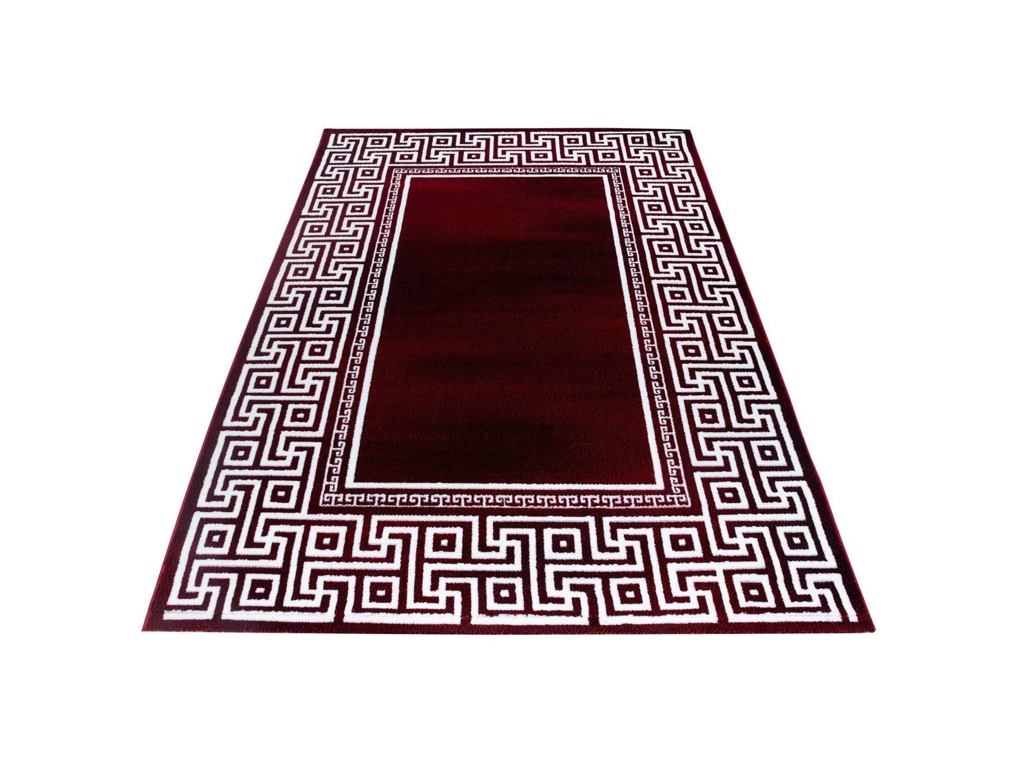 Teppich Modern Designer Geometrisch bordüre  Optik Schwarz Rot Weiß